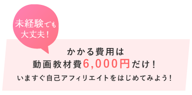かかる費用は動画教材費6,000円だけ！今すぐ自己アフィリエイトをはじめてみよう